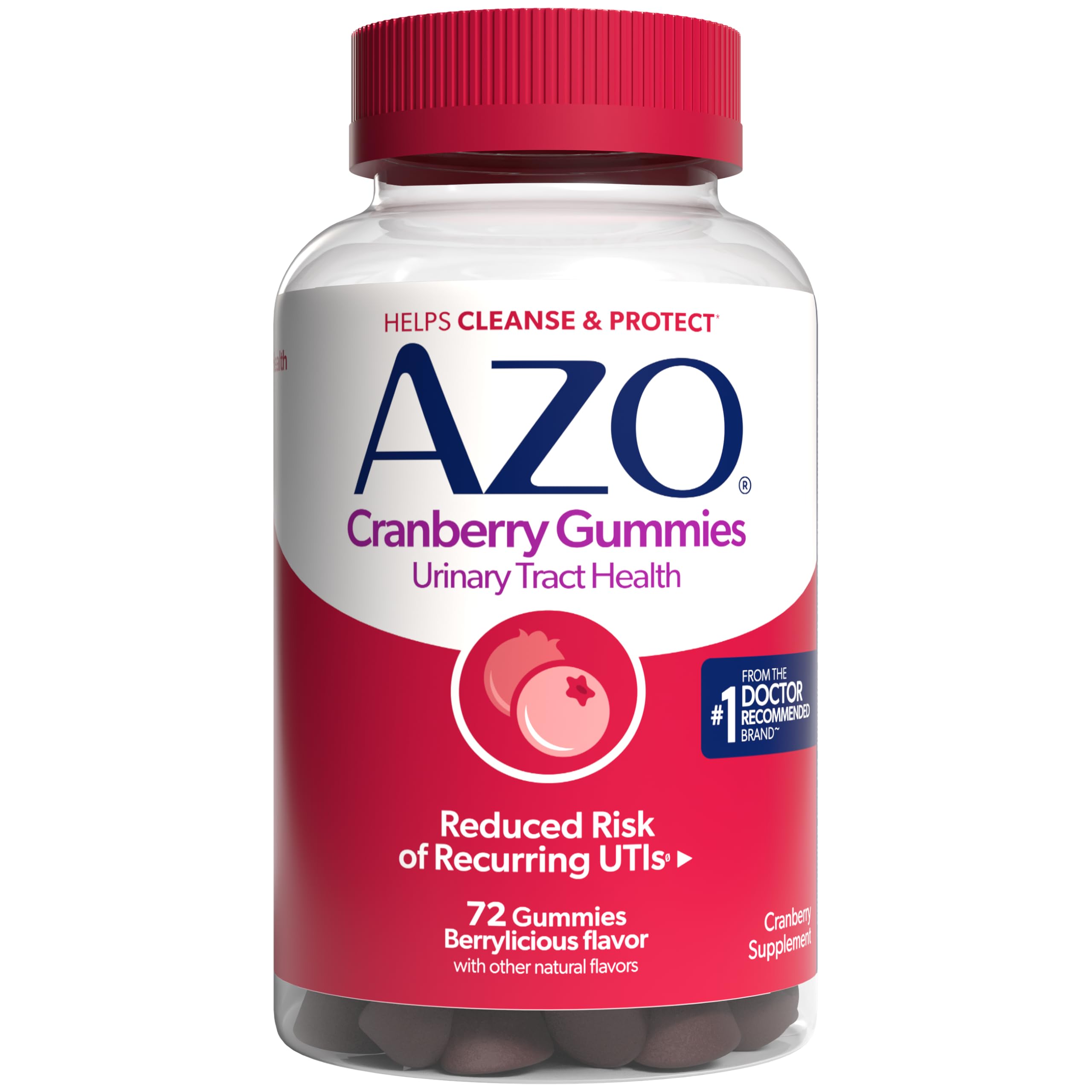 AZO Cranberry Gummies for Urinary Tract Health Women & Men, 40 Count | From the #1 Doctor Recommended Brand± Cranberry Supplement with Clinically Proven Pacran®, Helps Cleanse & Protect*
