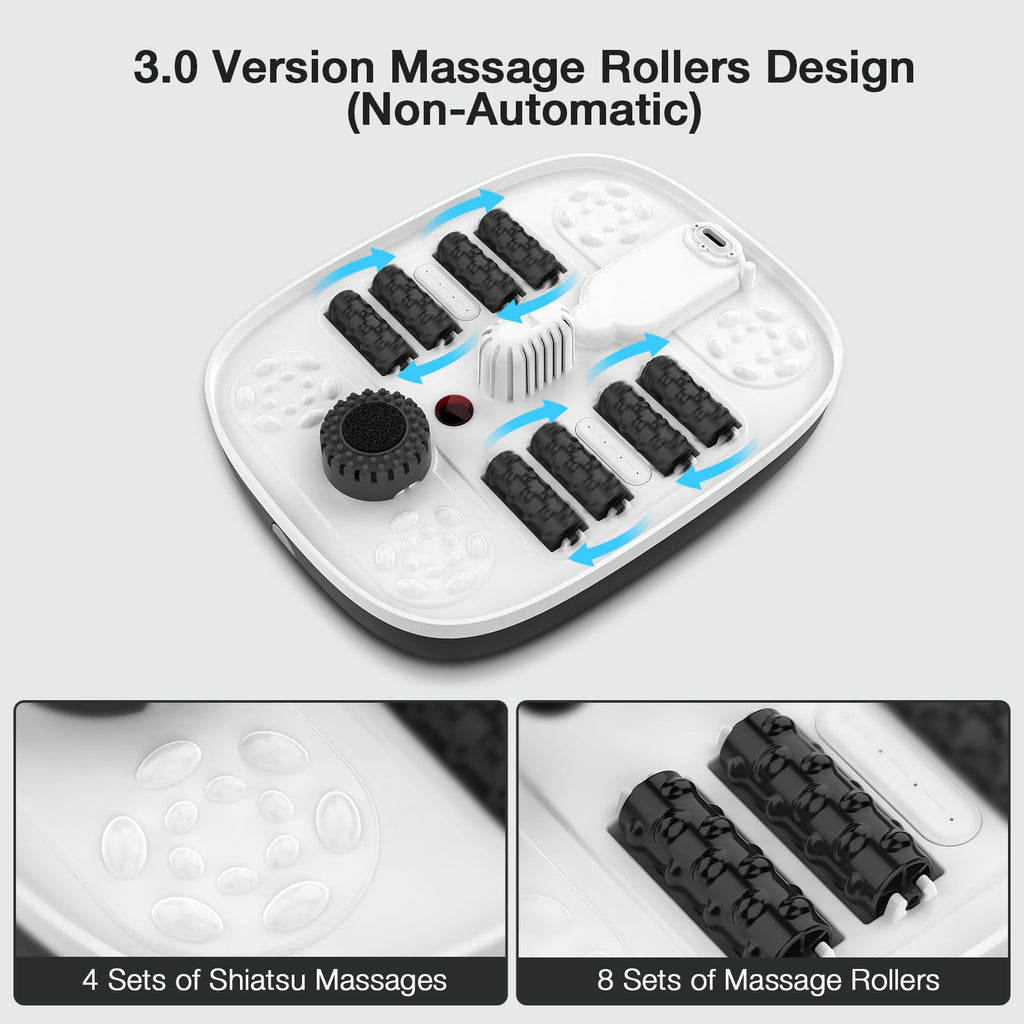 HOSPAN Collapsible Foot Spa, Foot Bath Massager with Heat, Bubble & Massage | 8 Shiatsu Rollers, 95°F-118°F Temp Control, Red Light, Handle, Space-Saving Collapsible Design, for Stress Relief
