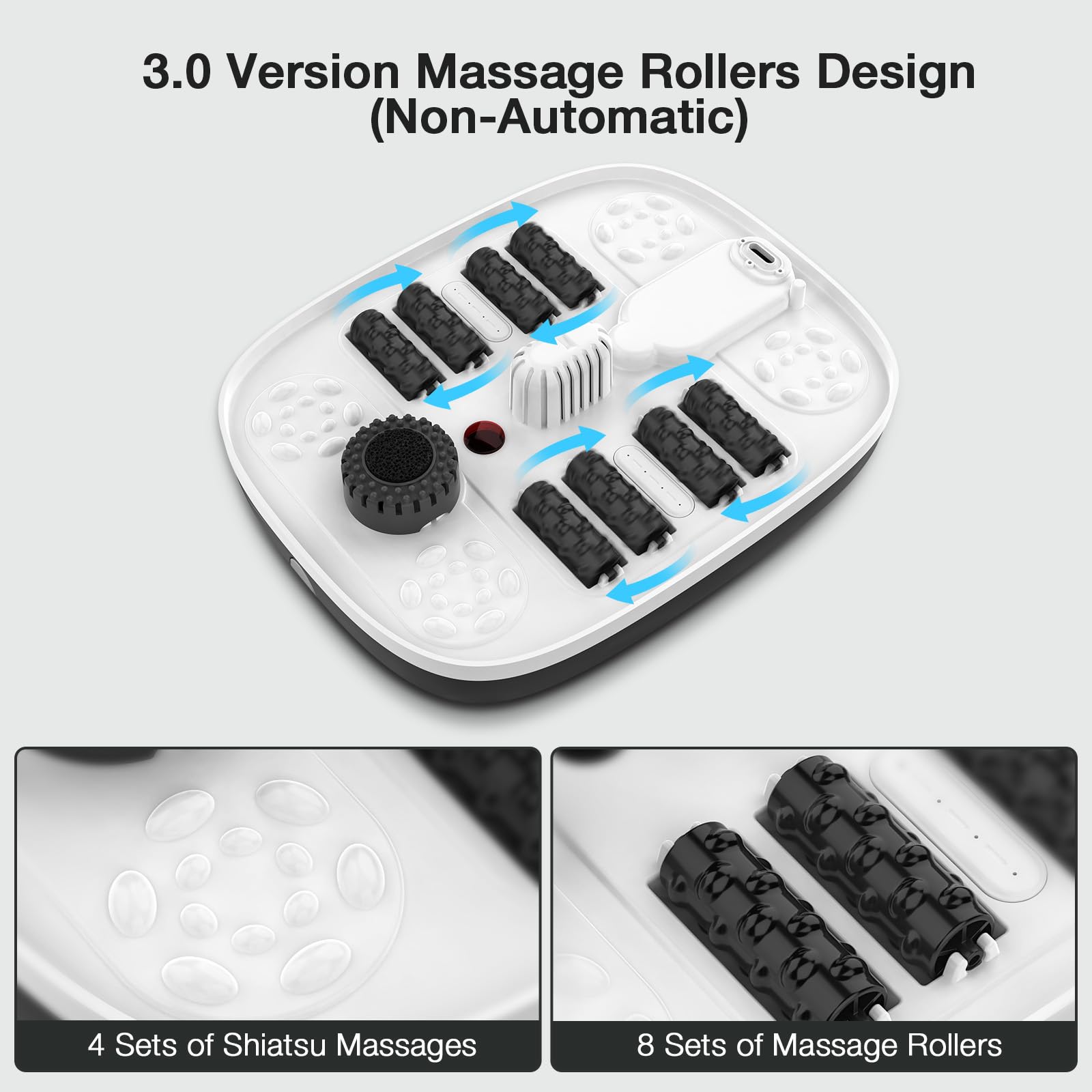 HOSPAN Collapsible Foot Spa, Foot Bath Massager with Heat, Bubble & Massage | 8 Shiatsu Rollers, 95°F-118°F Temp Control, Red Light, Handle, Space-Saving Collapsible Design, for Stress Relief