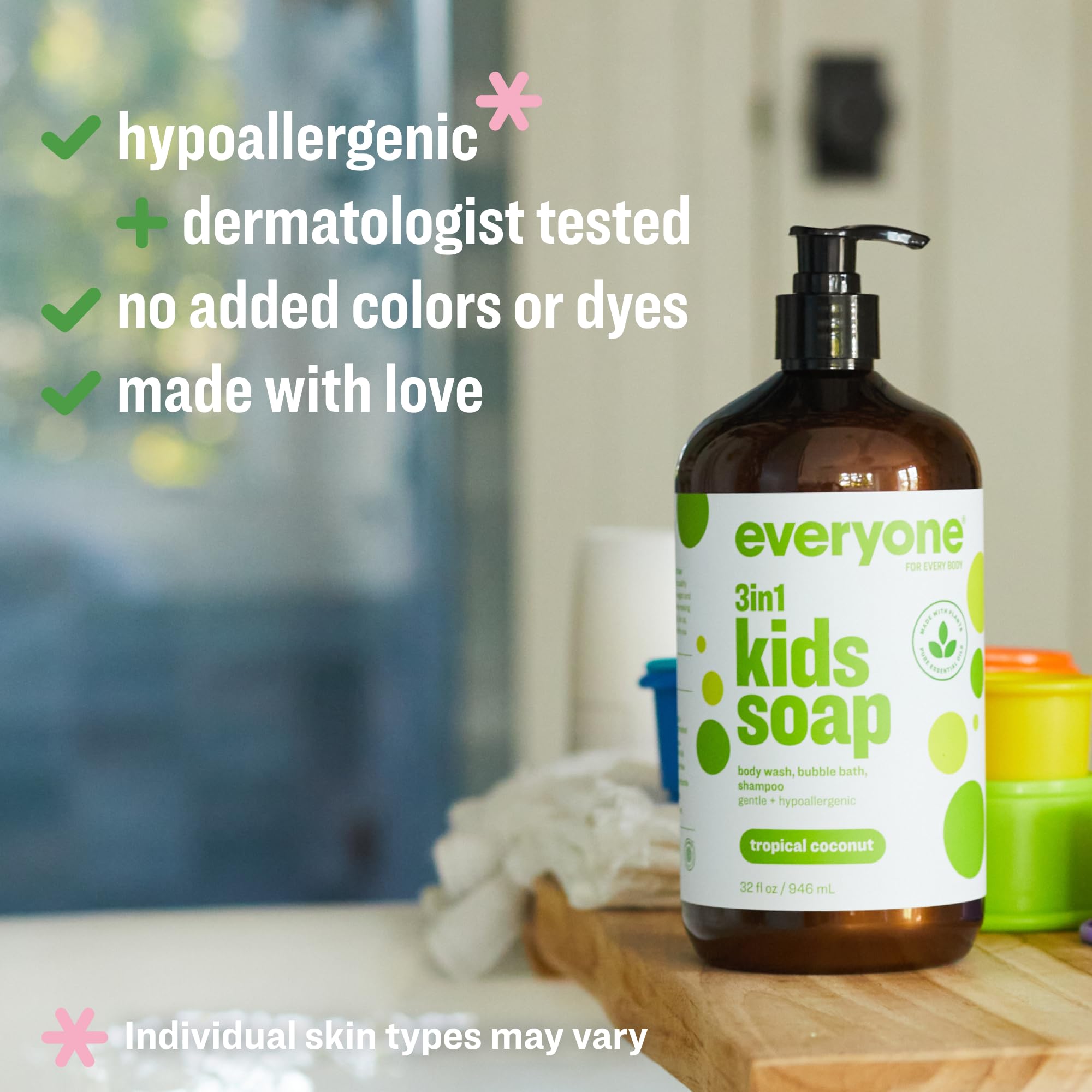 Buy now Everyone 3-in-1 Kids Soap, Body Wash, Bubble Bath, Shampoo, 32 Ounce (Pack of 2), Tropical Coconut, made with Essential Oils for Toddlers, tweens and teens at indiglob india