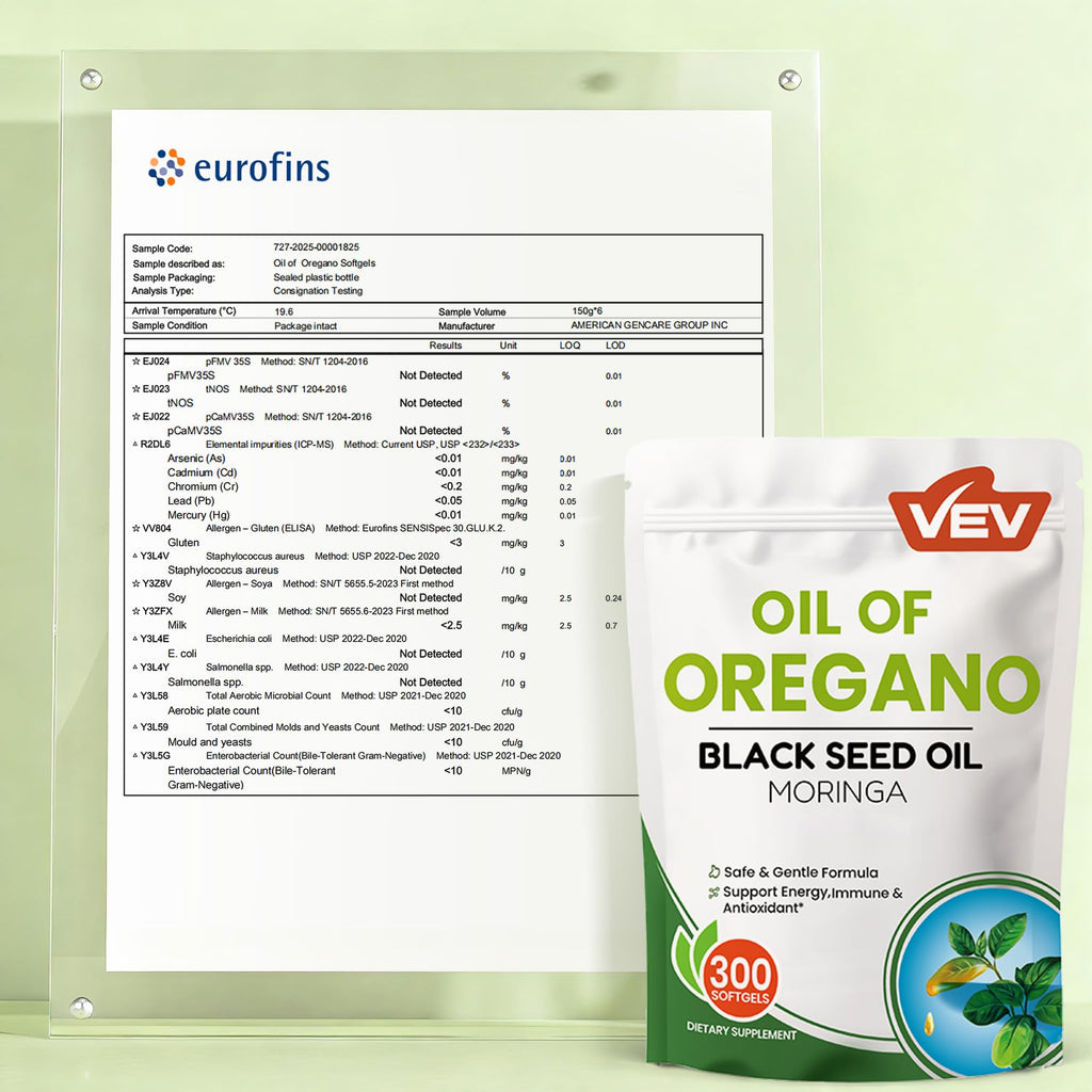 VEV Oil of Oregano with Black Seed Oil & Moringa, Organic, 300 Softgels | Aceite de Orégano, Carvacrol-Rich, Opaque Airtight Packaging