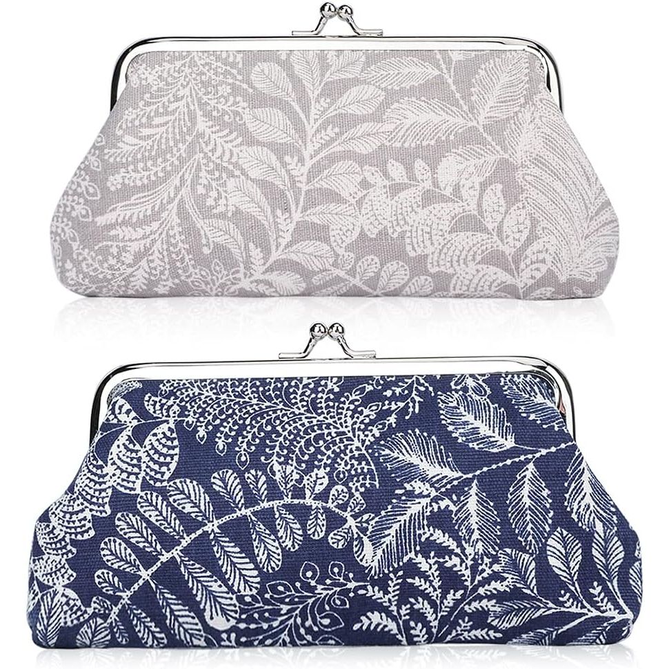 Buy now Oyachic 2 Packs Coin Purse Vintage Leaf Pouch Long Coin Pouch Women Wallet Kiss lock Cosmetic Bag Make up Bag Clasp Clutch at indiglob india