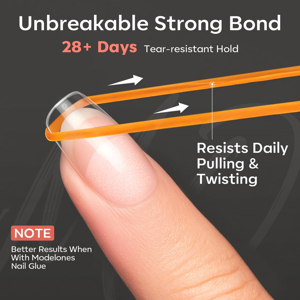 Modelones Short Almond Nail Tips, 360pcs. Features strong bond lasting 28+ days. Verified durability for everyday use.