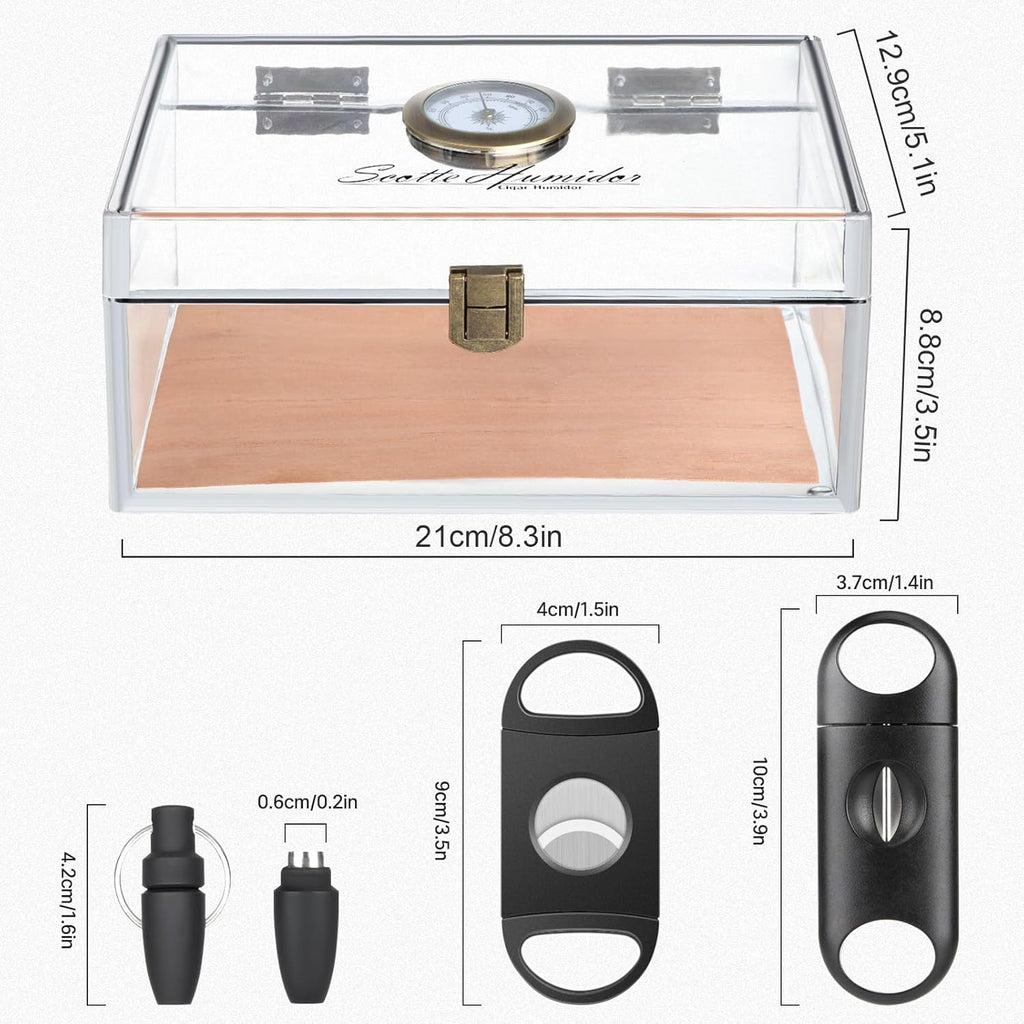 Buy now Scotte Acrylic Cigar Humidor Jar/case/Box with Humidifier and Hygrometer,humidor Can Hold About 20 Cigars Including Cigar Cutters and Cigar Punch (Clear-1) at indiglob india