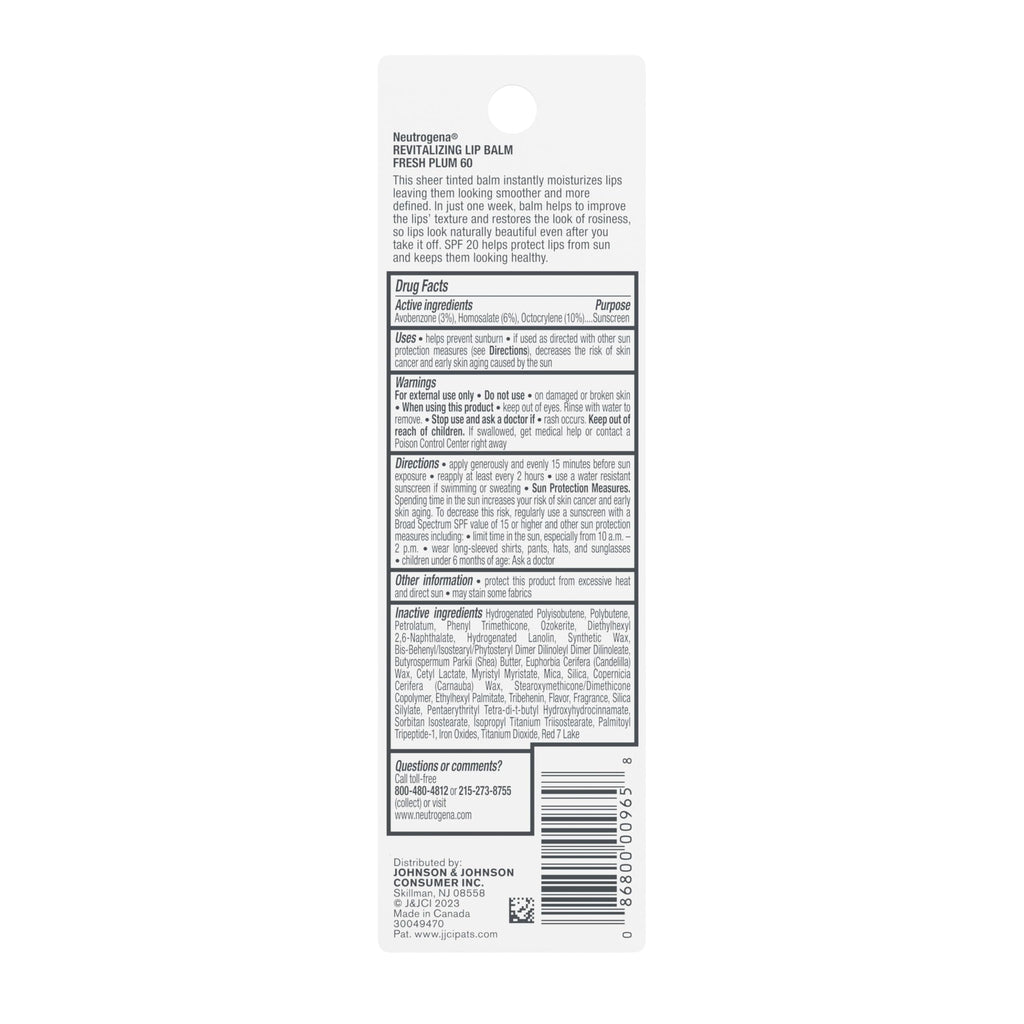 Buy now Neutrogena Revitalizing Tinted Lip Balm with SPF 20, Hydrating Tinted Lip Care with Sunscreen, Moisturizing Sheer Tint for Softer, Healthier-Looking Lips, Sheer Fresh Plum 60, 0.15 oz at indiglob india
