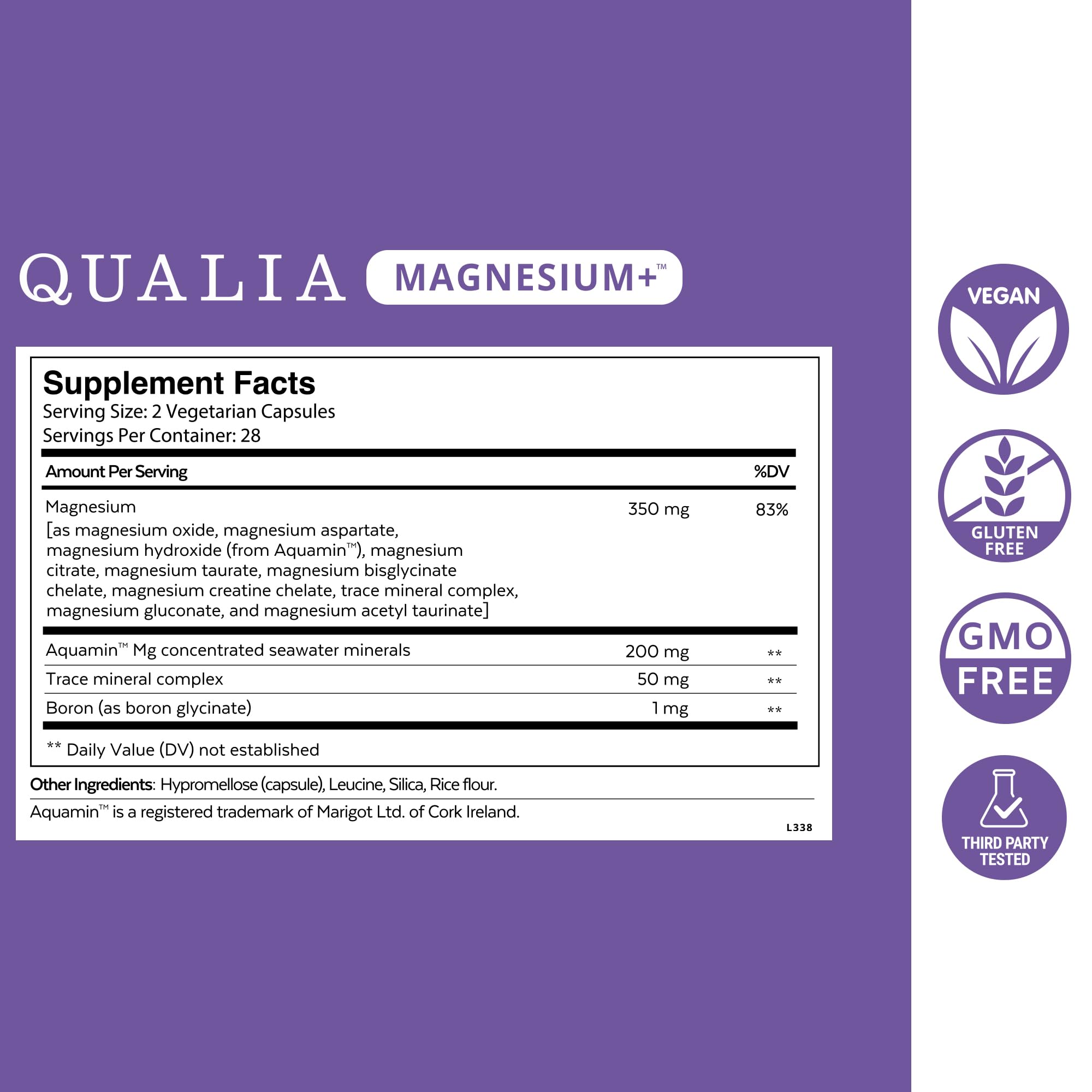 Qualia Magnesium Supplement with Glycinate, 10 Forms and 70+ Minerals | Magnesium complex for women & men with citrate & taurate, for sleep & muscle recovery; clinically studied, high absorption