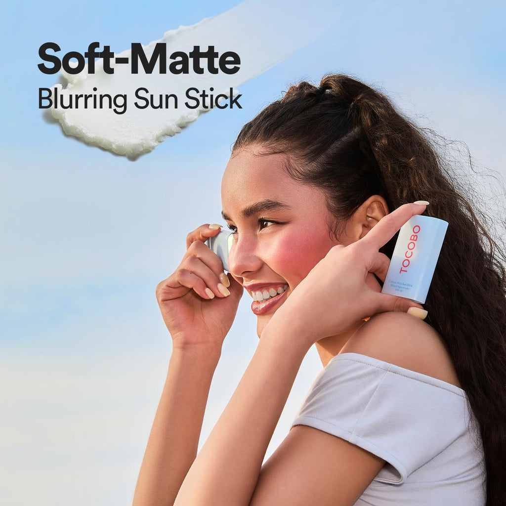 TOCOBO Cotton Airy Sun Stick SPF 50 Broad Spectrum Korean Matte Sunscreen Stick for Face - Travel Size Sebum Control Sunblock -Vegan, Lightweight, 0.67 oz (1single pack)
