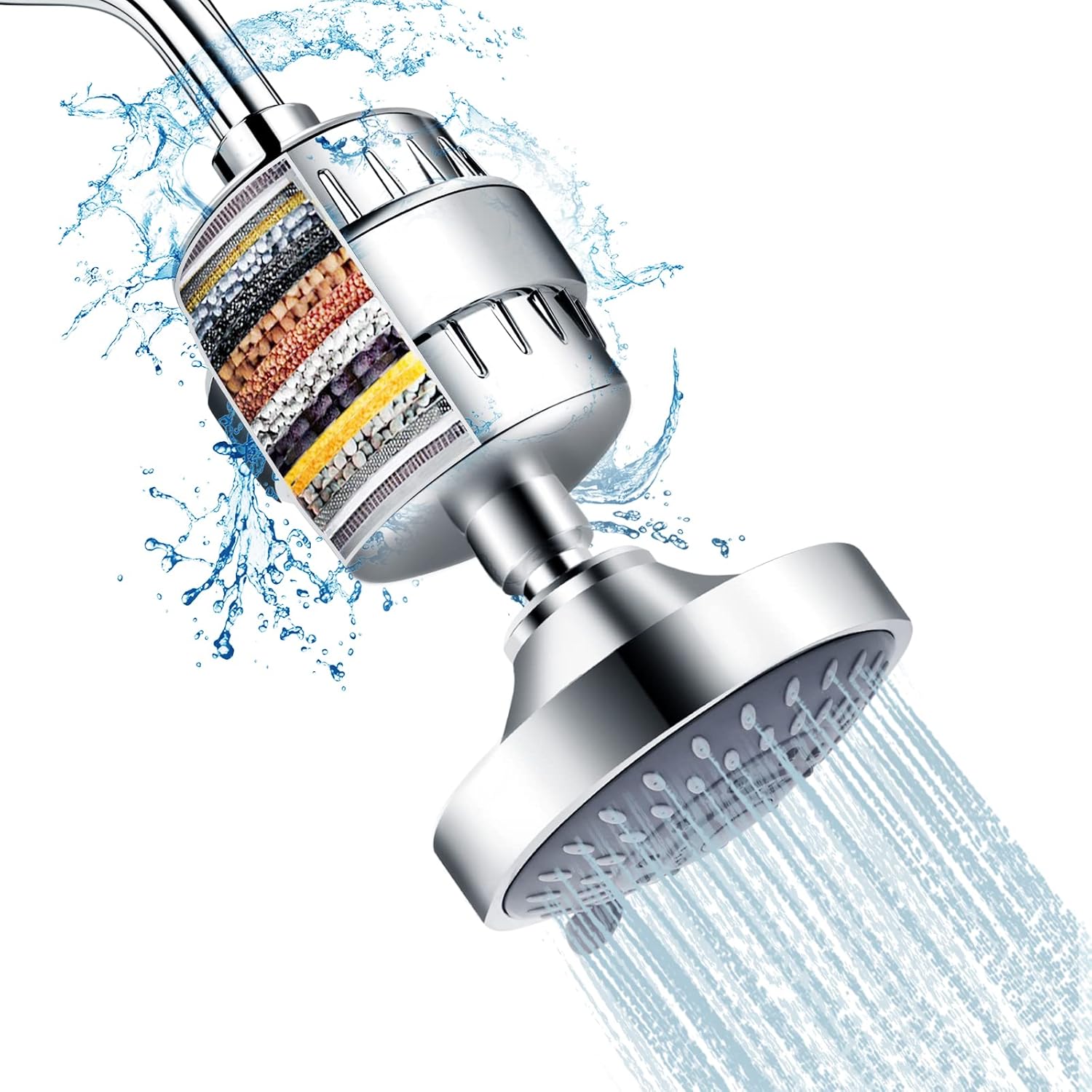 Buy now FEELSO Shower Head and 15 Stage Shower Filter Combo, High Pressure 5 Spray Settings Filtered Showerhead with Water Softener Filter Cartridge for Hard Water Remove Chlorine and Harmful Substances at indiglob india