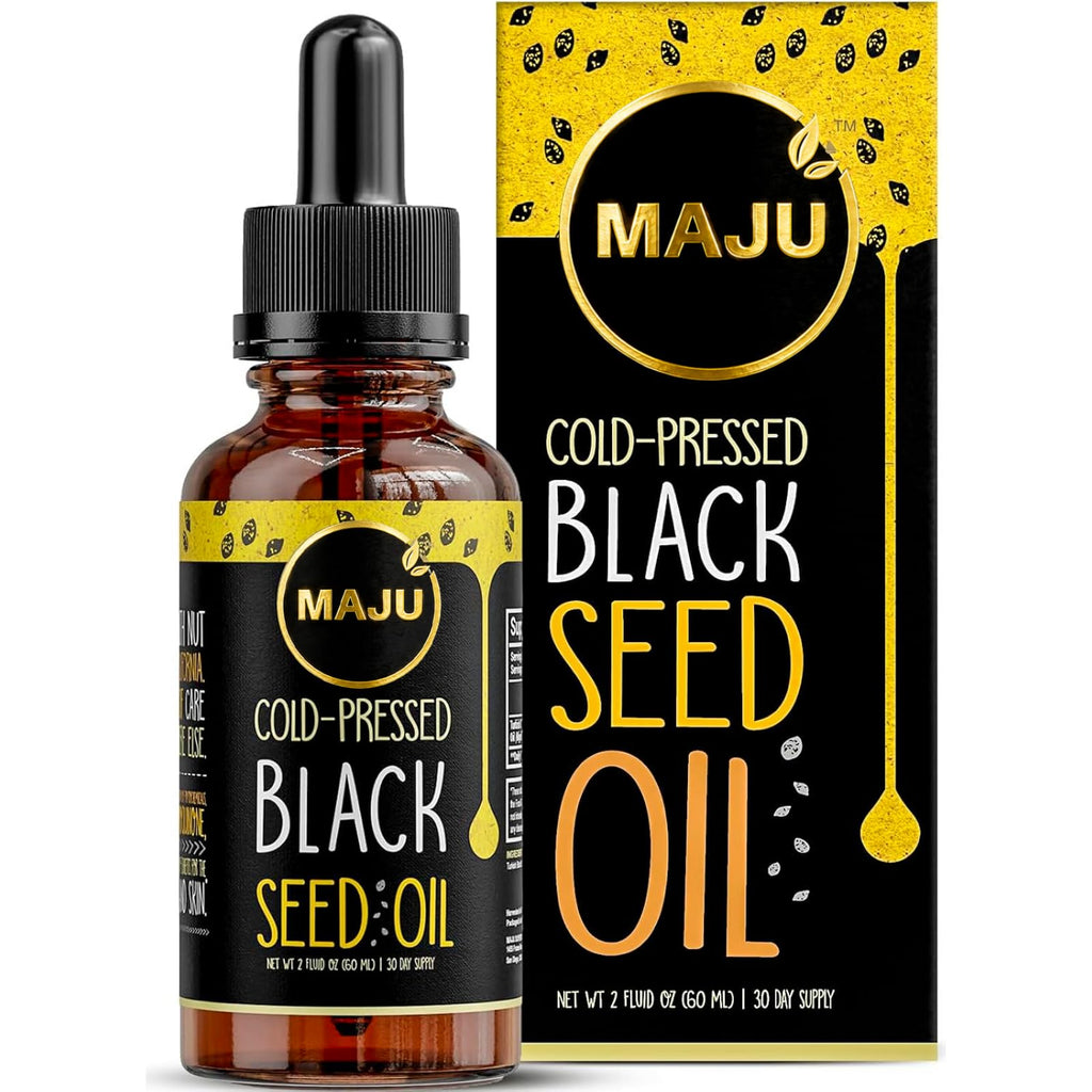 MAJU's Black Seed Oil 16oz: 2X Thymoquinone, Cold Pressed Turkish Black Cumin Nigella Sativa Seed Oil (Better Than Organic), Non-GMO, 100% Liquid Pure Blackseed, Glass Bottle