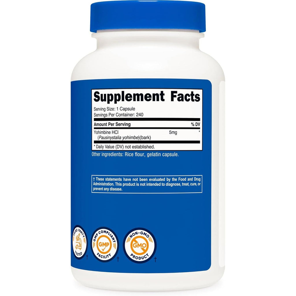 Buy now Nutricost Yohimbine HCl 5mg, 240 Capsules Extra Strength - Gluten Free, Non-GMO at indiglob india