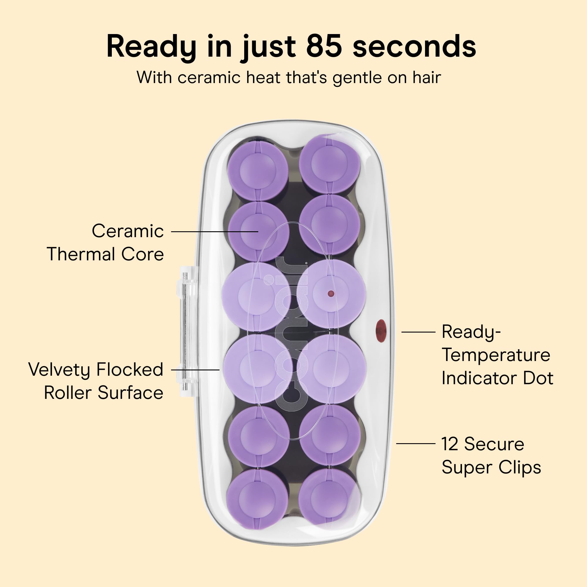 Conair Ceramic Hot Rollers, 1 3/4" & 1 1/2" Rollers, Lavender, 12 Count | Heated hair rollers in 2 jumbo sizes heat in 85 seconds to create long-lasting volume on shoulder-length hair and beyond