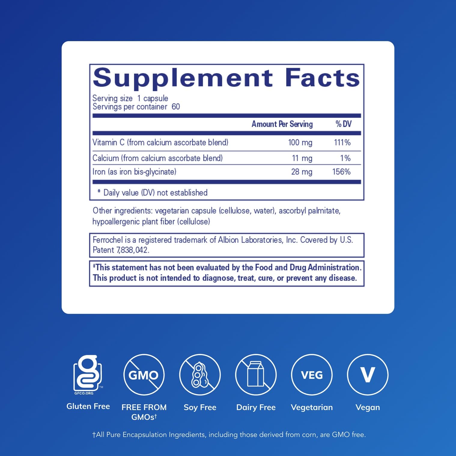 Pure Encapsulations OptiFerin-C, 60 Capsules | For Red Blood Cells and Energy, Iron Absorption Support, Energy Supplement*, Vitamin C Enriched, Gluten-Free and Non-GMO