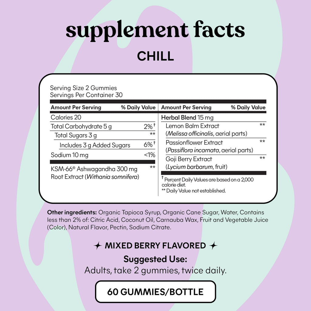 Lemme Chill Stress Relief Gummies (60 Gummies) | 300mg KSM-66 Ashwagandha, Lemon Balm, Passionflower & Goji to Support Relaxation, Healthy Cortisol, Gluten-Free, Non-GMO