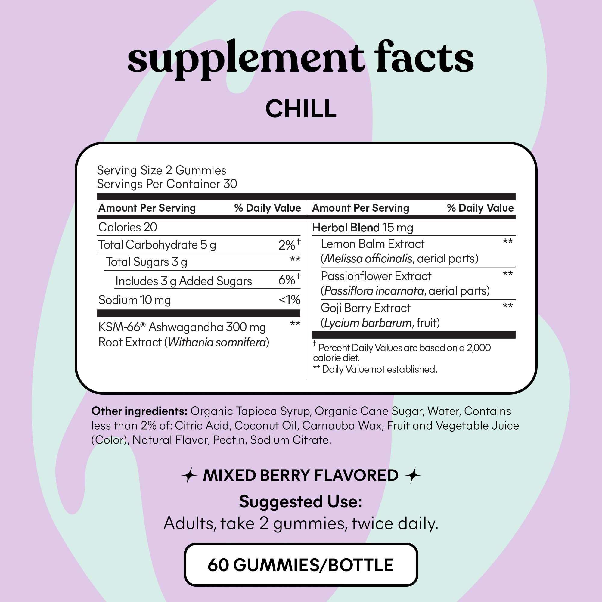 Lemme Chill Stress Relief Gummies (60 Gummies) | 300mg KSM-66 Ashwagandha, Lemon Balm, Passionflower & Goji to Support Relaxation, Healthy Cortisol, Gluten-Free, Non-GMO