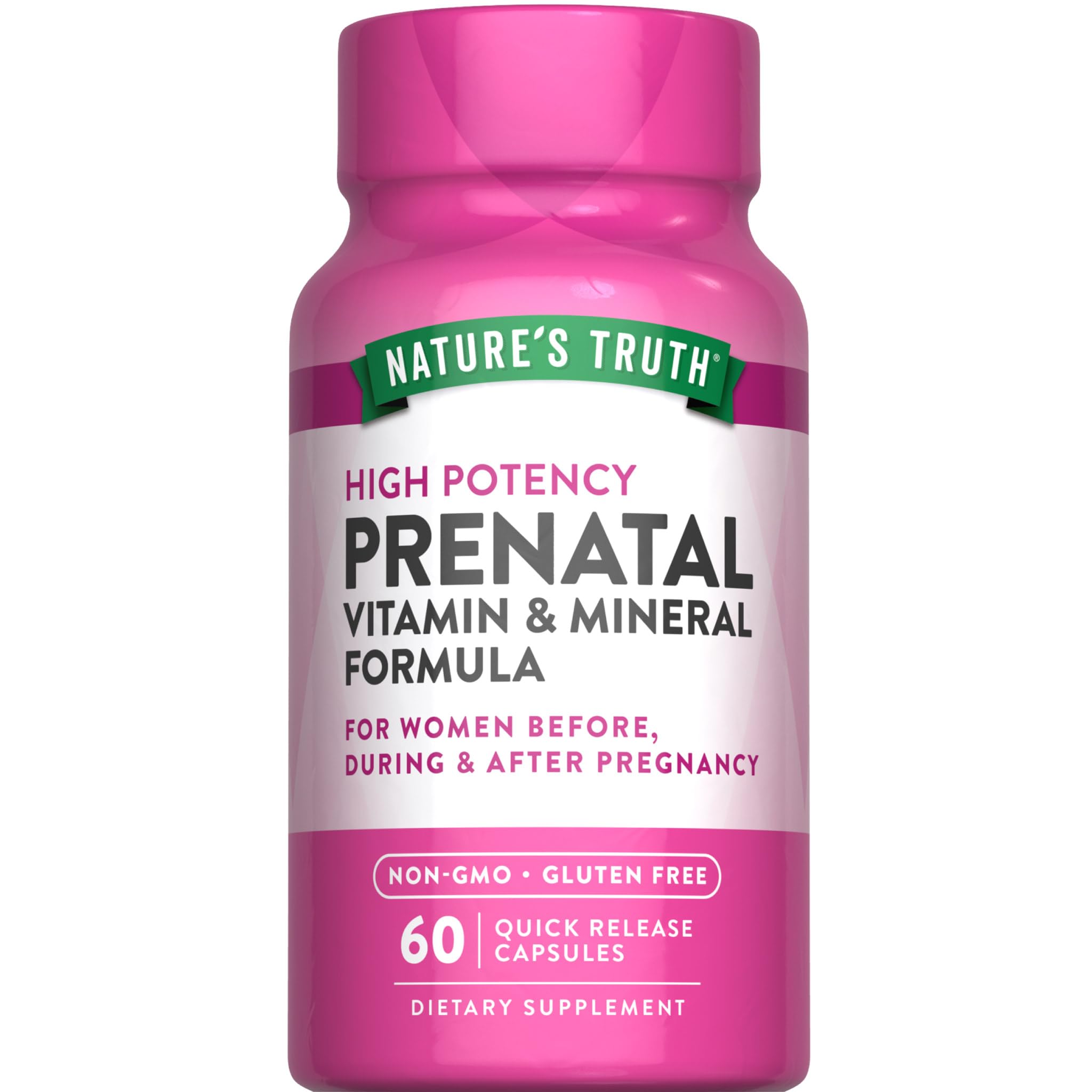 Nature's Truth Prenatal Vitamins With Folic Acid | 60 Capsules | Non-GMO & Gluten Free Supplement | Non-GMO & Gluten Free Supplement