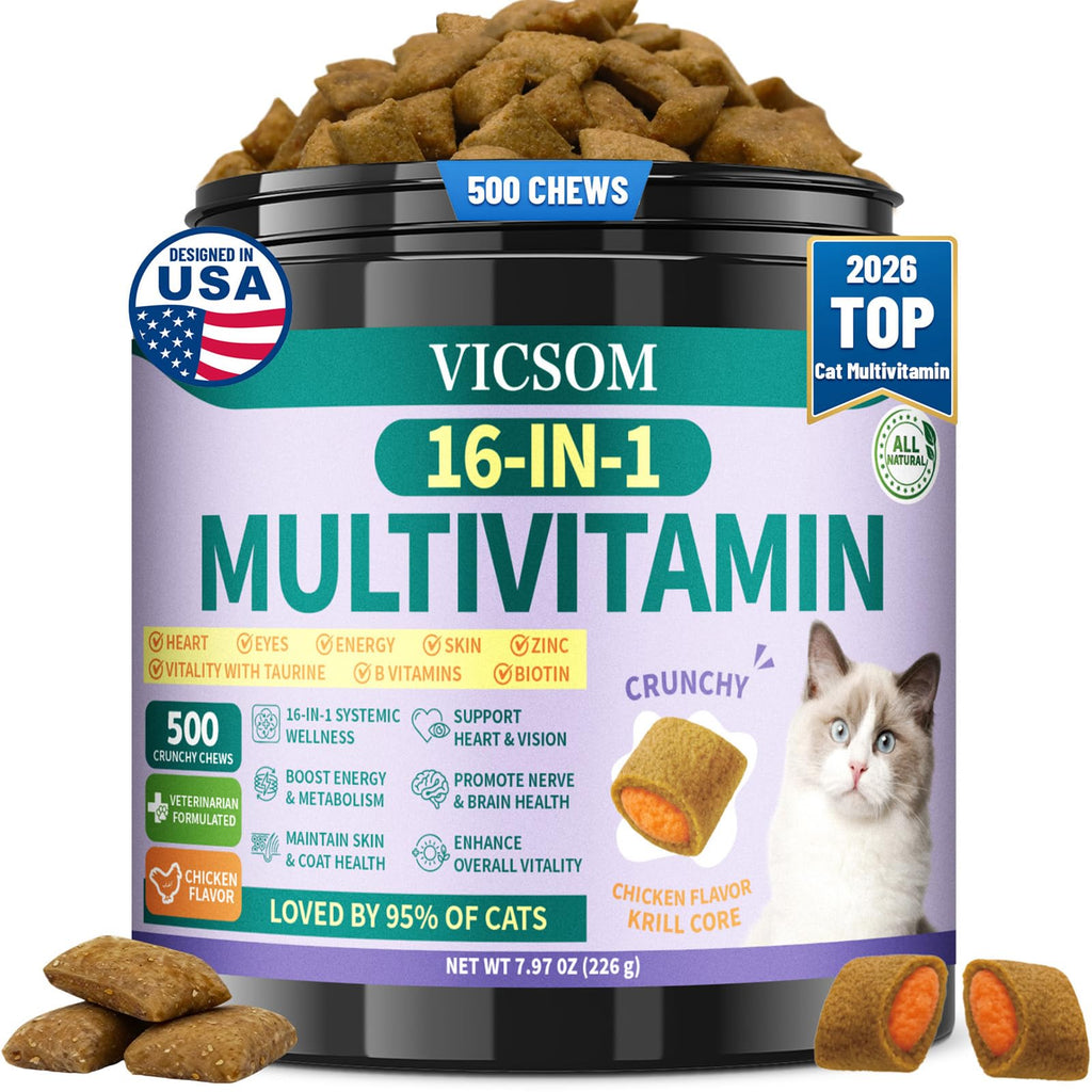 VICSOM Taurine for Cats Vitamins Treats, 16 in 1 Cat Multivitamin 500 Ct