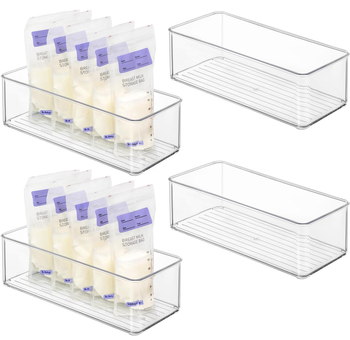 Hudgan 4 Pack Breastmilk Storage Containers,Fridge Freezer Organizer Bins