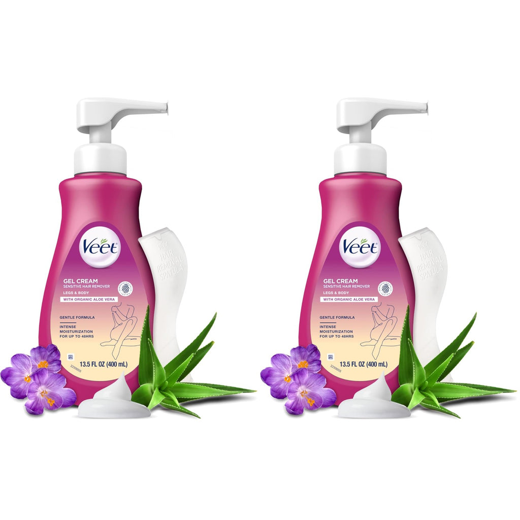 Veet Sensitive Skin Hair Removal Cream For Women, Painless Bikini Hair Removal Gel, Dermatologically Tested Depilatory Cream For Bikini Line, Legs, Arms, Underarms, 13.5 FL OZ Pump Bottle with Tool