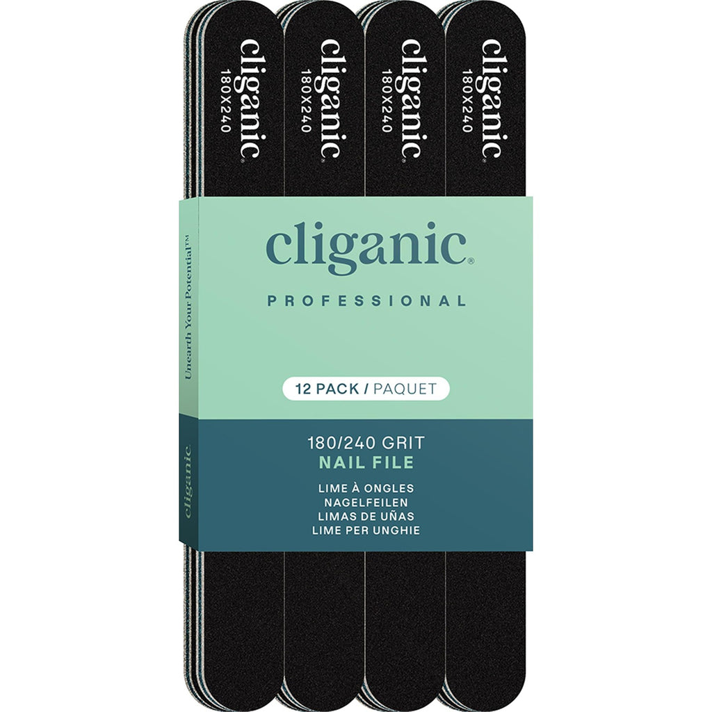 Cliganic 12 Pack Nail File Set: 180/240 Grit | Professional Emery Boards for Natural, Gel & Acrylic Nails | Washable Double Sided Kit | Cliganic 90 Days Warranty
