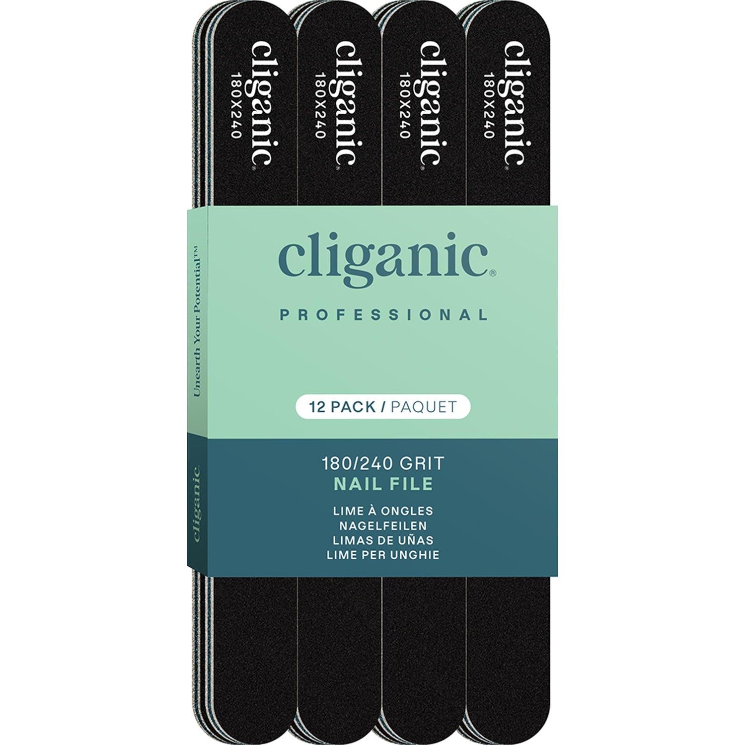 Cliganic 12 Pack Nail File Set: 180/240 Grit | Professional Emery Boards for Natural, Gel & Acrylic Nails | Washable Double Sided Kit | Cliganic 90 Days Warranty