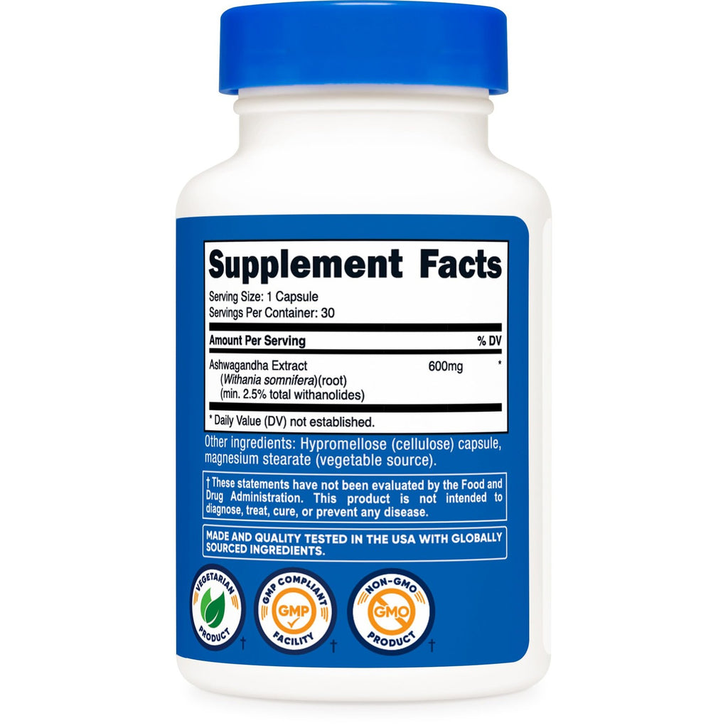 Nutricost Ashwagandha Root Extract Herbal Supplement 600mg, 30 Capsules - Vegetarian, GMO-Free, Gluten Free