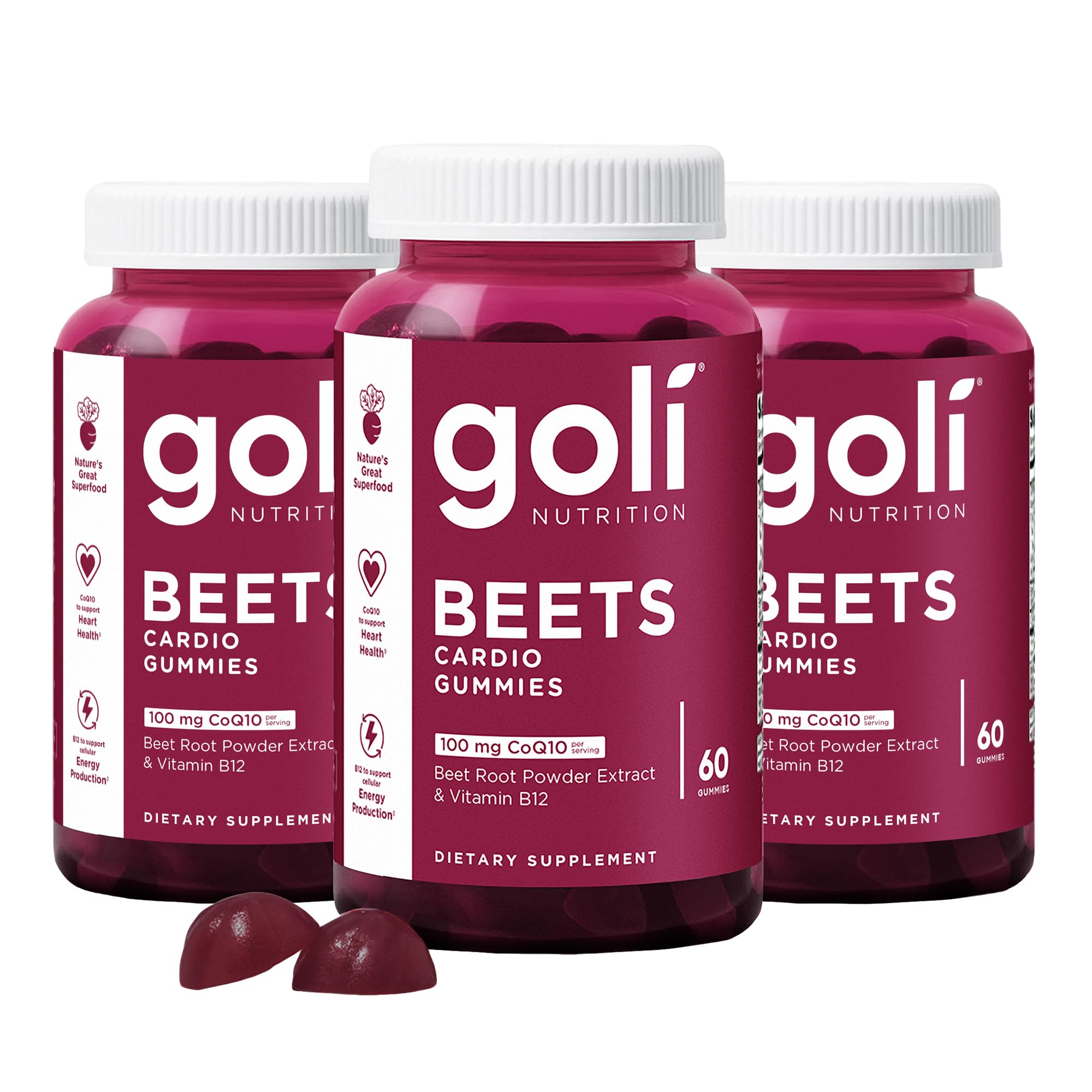 Goli Beets Cardio Gummies with CoQ10 and Vitamin B12 - Beetroot Extract - Cardiovascular Wellness - Vegan, Non-GMO, Gluten-Free