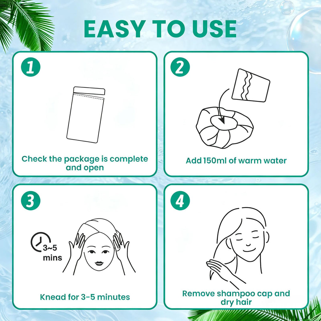 3 Pack Shampoo Caps No Rinse, Waterless Hair Washing Shower Cap