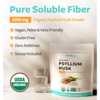 Psyllium Husk Powder Organic Certified - Finely Ground Whole Psyllium Husk Organic Fiber Powder for Baking Smoothies & More - Vegan Gluten Free Non-GMO & Filler Free Soluble Fiber (66 Servings)