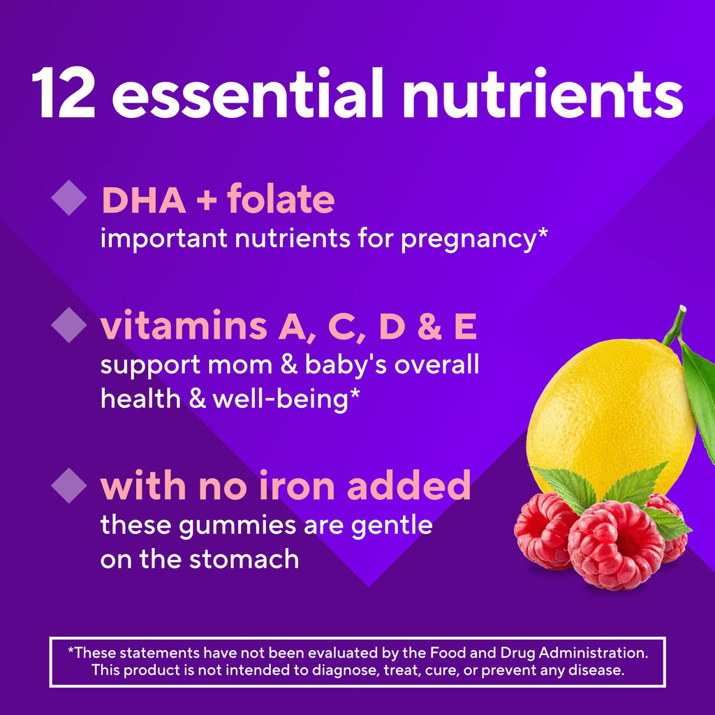 Vitafusion Prenatal Vitamins for Women | 90 Gummies | Gummy with Folic Acid and DHA | Raspberry Lemonade Flavor | Gluten and Dairy-Free Multivitamin Supplement
