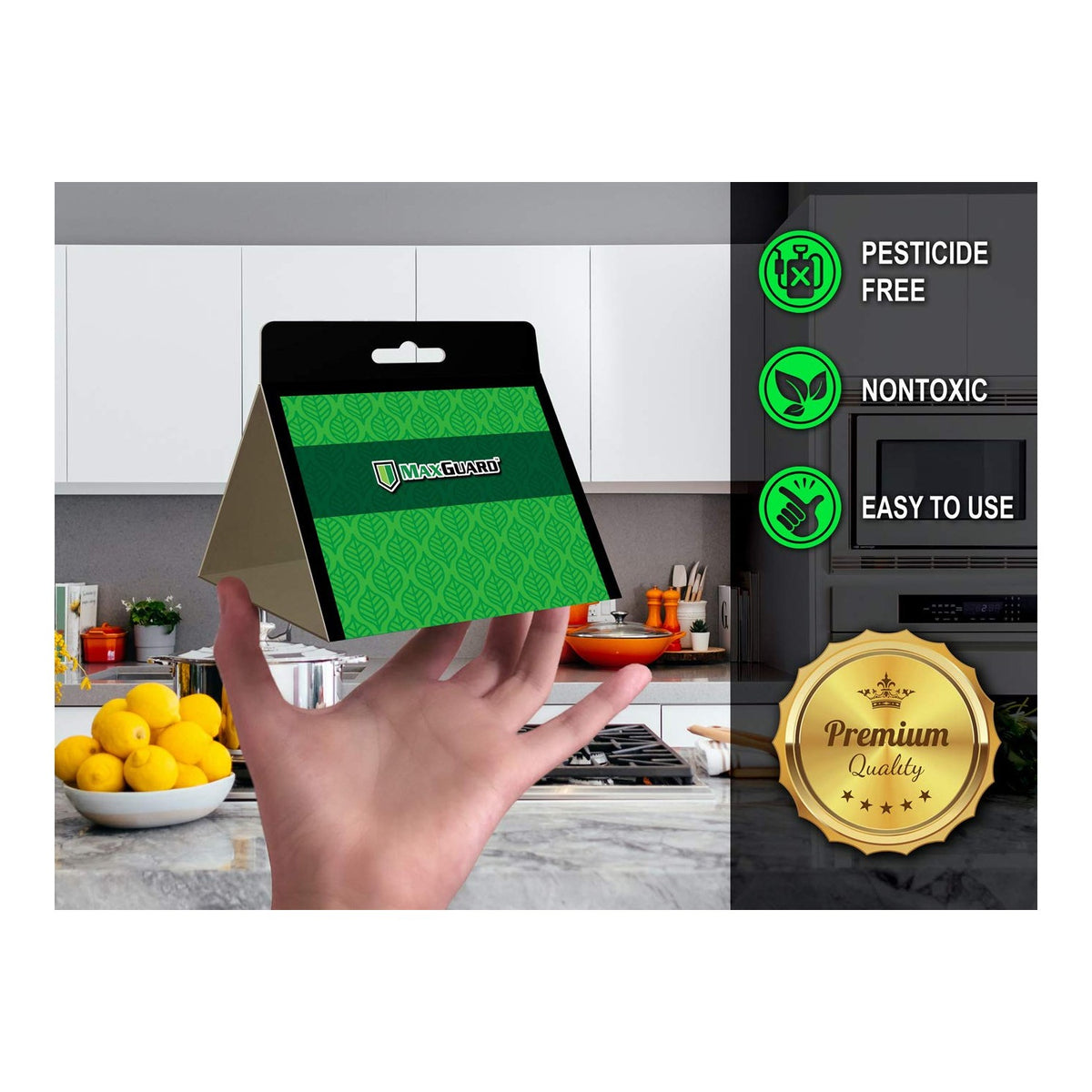 MaxGuard Pantry Moth Traps (4 Traps Trial Pack) Extra Strength Pheromones | Non-Toxic Sticky Glue Trap for Food and Cupboard Moths in Your Kitchen | Trap and Kill Seed Grain Flour Meal Moths |