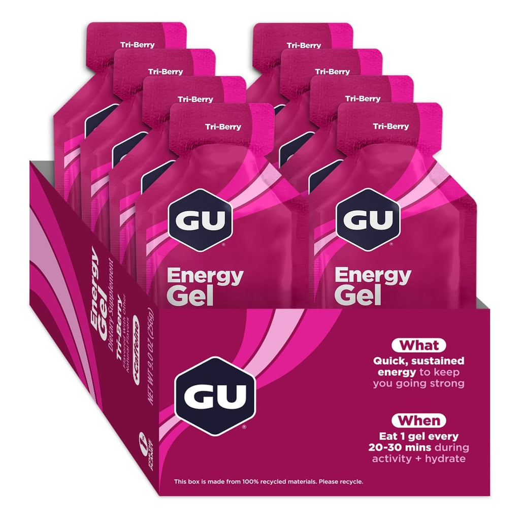 Buy now GU Energy Original Sports Nutrition Energy Gel, Vegan, Gluten-Free, Kosher, and Dairy-Free On-the-Go Energy for Any Workout, 8-Count, Tri-Berry at indiglob india