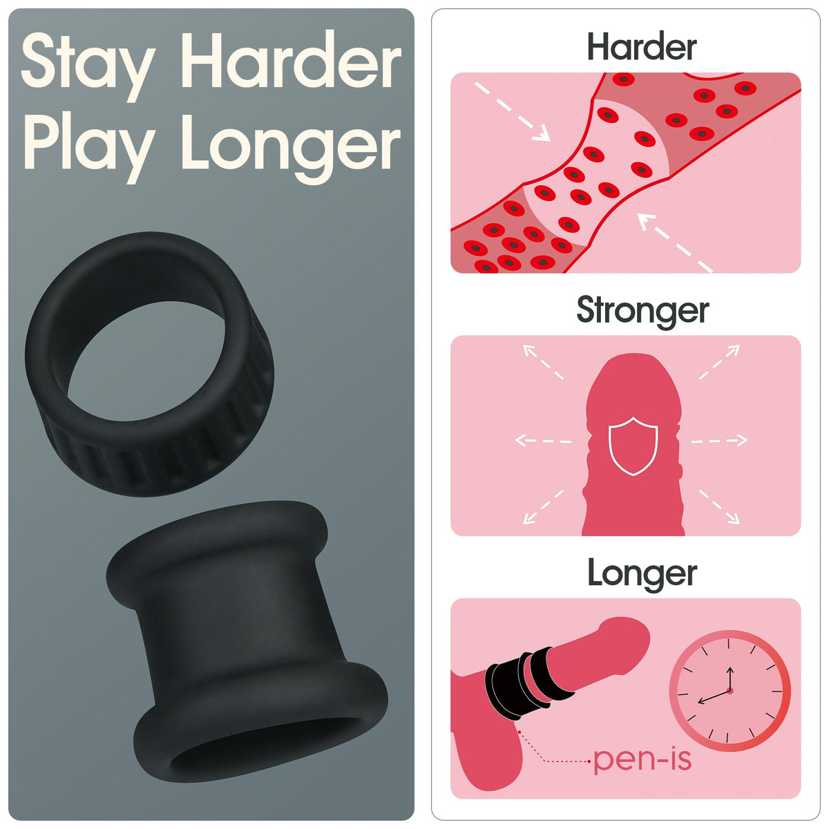 6-Piece Silicone Cock Ring Set, Penis Ring and Ball Stretcher for Men