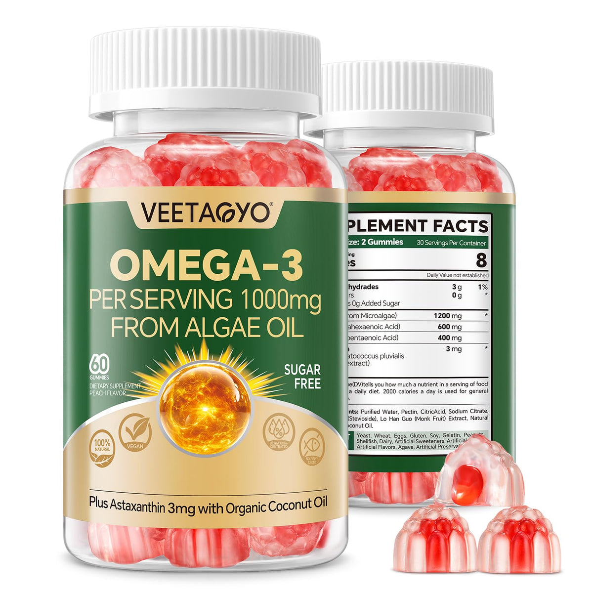 VEETAGYO Vegan 1200mg Omega 3 Gummies 60Cts