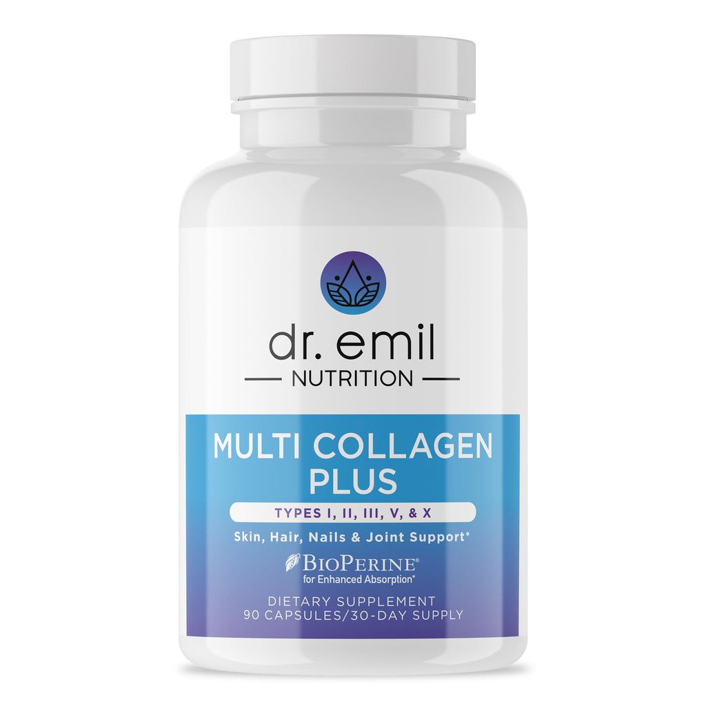 Dr. Emil Multi Hydrolized Collagen, Types I, II, III, V & X, 90 Capsules | All-in-One Hydrolyzed Collagen Blend Supporting Hair, Skin, Nails, and Joints, Non-GMO and Gluten-Free Formula