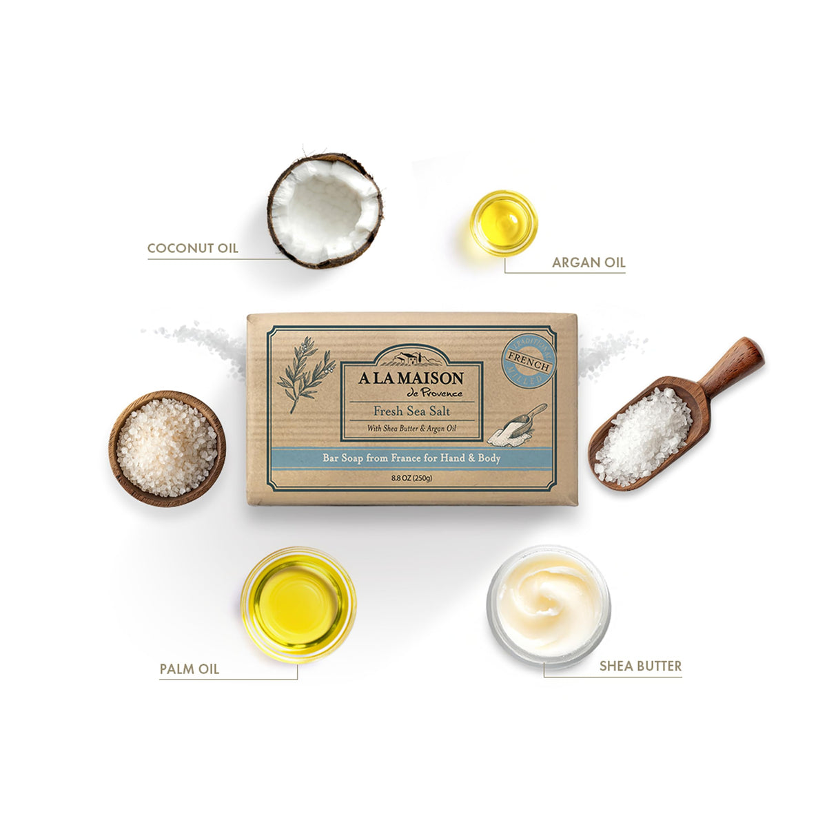 A LA MAISON Fresh Sea Salt Bar Soap - Triple French Milled Natural Moisturizing Hand Soap Bar (1 Bar of Soap, 8.8 oz)