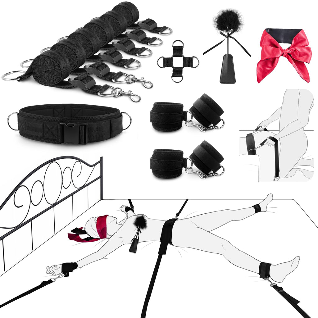 Sex Toys BDSM Bondage Restraints Sex Harness Adjustable Bed Restraints Sex Straps Kit Sex Sling Handcuffs Cross Strap Blindfold Tickler Feather Bondage Gear & Accessories Adult Couples Games S&M Whips