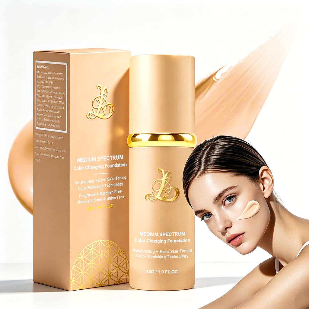 Foundation 4 in 1 - Medium Spectrum with SPF 50+, Color Changing Foundation, Hydrating Color Changing Foundation Makeup, Concealer, Sun Protection, Longwearing & Waterproof for All Skin Types