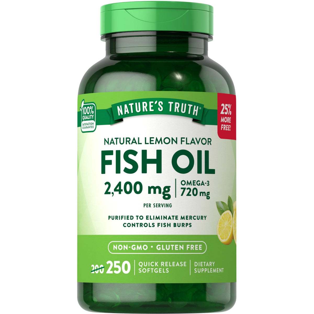 Nature's Truth Burpless Fish Oil 2400mg | 250 Softgels | 720 mg Omega 3