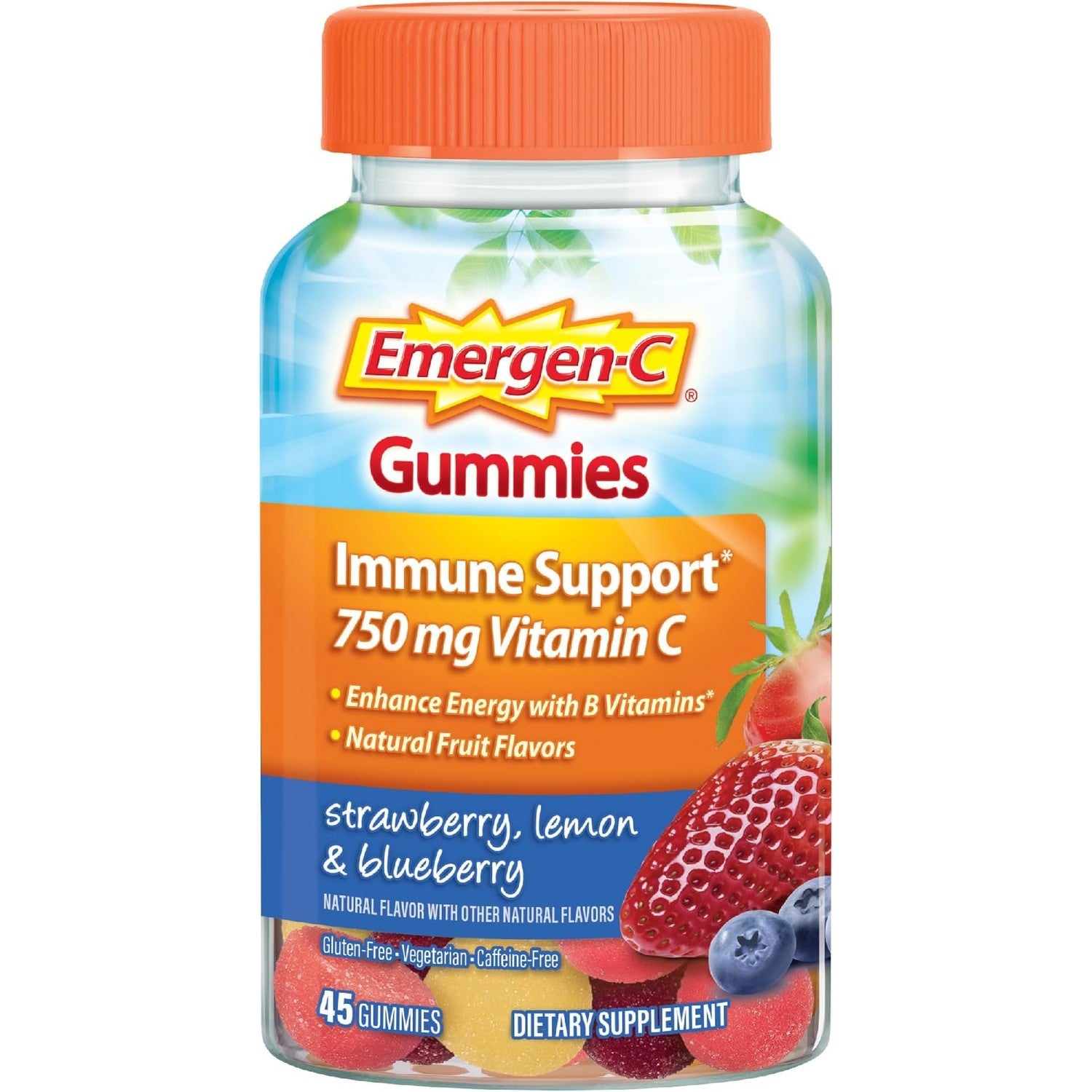 Emergen-C Vitamin C 750mg Immune Support Gummies, Mixed Fruit, 45 Gummies | B Vitamins for Energy, Gluten Free, Vegetarian, No Artificial Sweeteners, Chewable Gummies