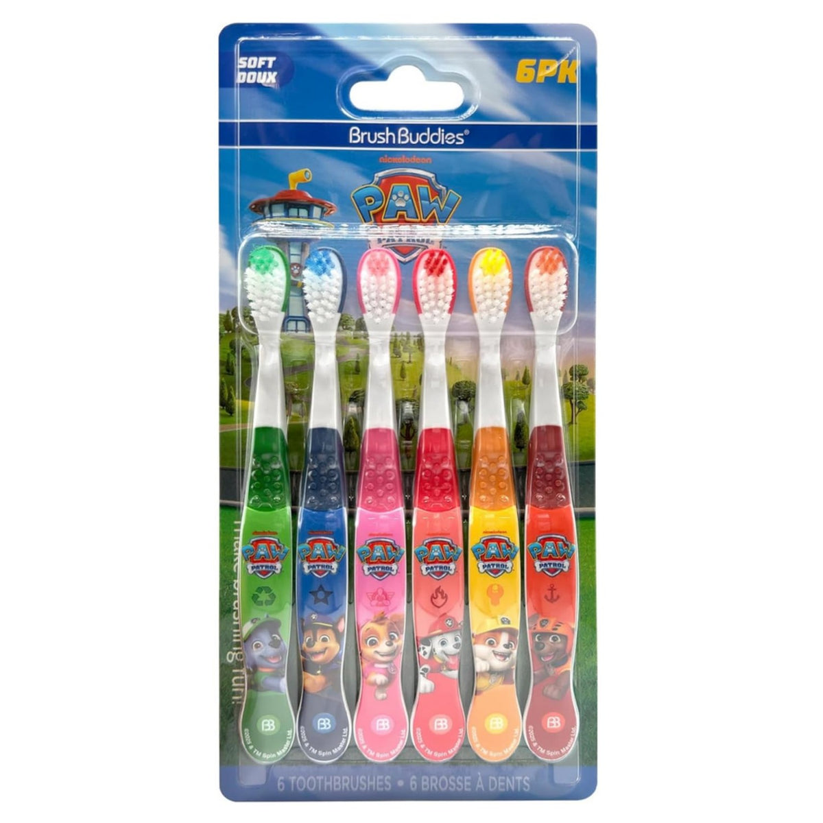Brush Buddies Paw Patrol Kids Toothbrush Set of 6 Pack Soft Bristle Toothbrushes for Toddlers Ages 2+, Extra Gentle Bristles, Small Head, Easy Grip Handle, Fun Paw Patrol Characters, Kids Oral Care