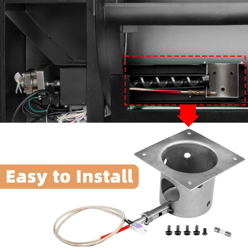 Fire Burn Pot and Hot Rod Ignitor Kit Replacement Parts for Traeger & Pit Boss Wood Pellet Grill Smoker, Fire Burner Pot with Screws and Fuse