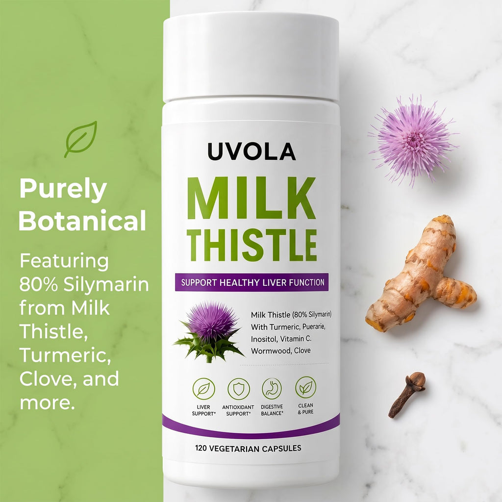 Milk Thistle Liver Support Supplement with 80% Silymarin, Inositol, Turmeric, Clove, Vitamin C and L-Methionine, Digestive and Antioxidant Support, 120 Capsules (1)