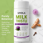 Milk Thistle Liver Support Supplement with 80% Silymarin, Inositol, Turmeric, Clove, Vitamin C and L-Methionine, Digestive and Antioxidant Support, 120 Capsules (1)