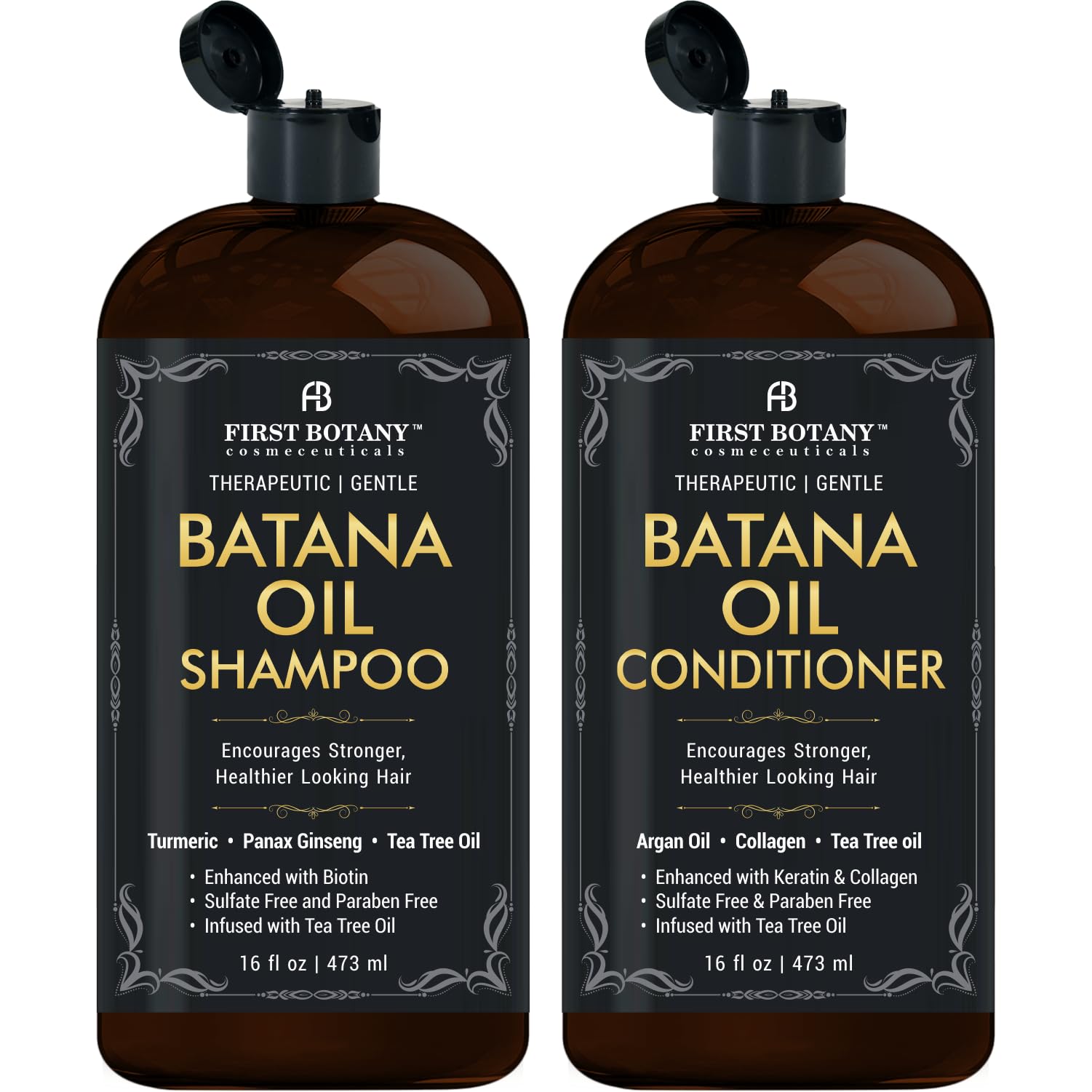 First Botany Tea Tree Mint Shampoo & Conditioner for Men & Women - Pure Tea Tree & Peppermint Oil - Fights Hair Loss, Dandruff, Lice & Itchy Scalp, Promotes Hair Growth - Sulfate Free - 16 Fl Oz x 2