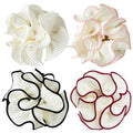 4 Pack Oversized Puffy Hair Scrunchies, 4.72 Inch Double Layer Pleated Ruffle Design, White with Colored Trim, Extra Large Hair Ties for Buns Ponytail Holders for Voluminous Look