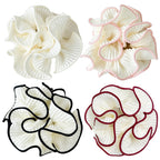 4 Pack Oversized Puffy Hair Scrunchies, 4.72 Inch Double Layer Pleated Ruffle Design, White with Colored Trim, Extra Large Hair Ties for Buns Ponytail Holders for Voluminous Look