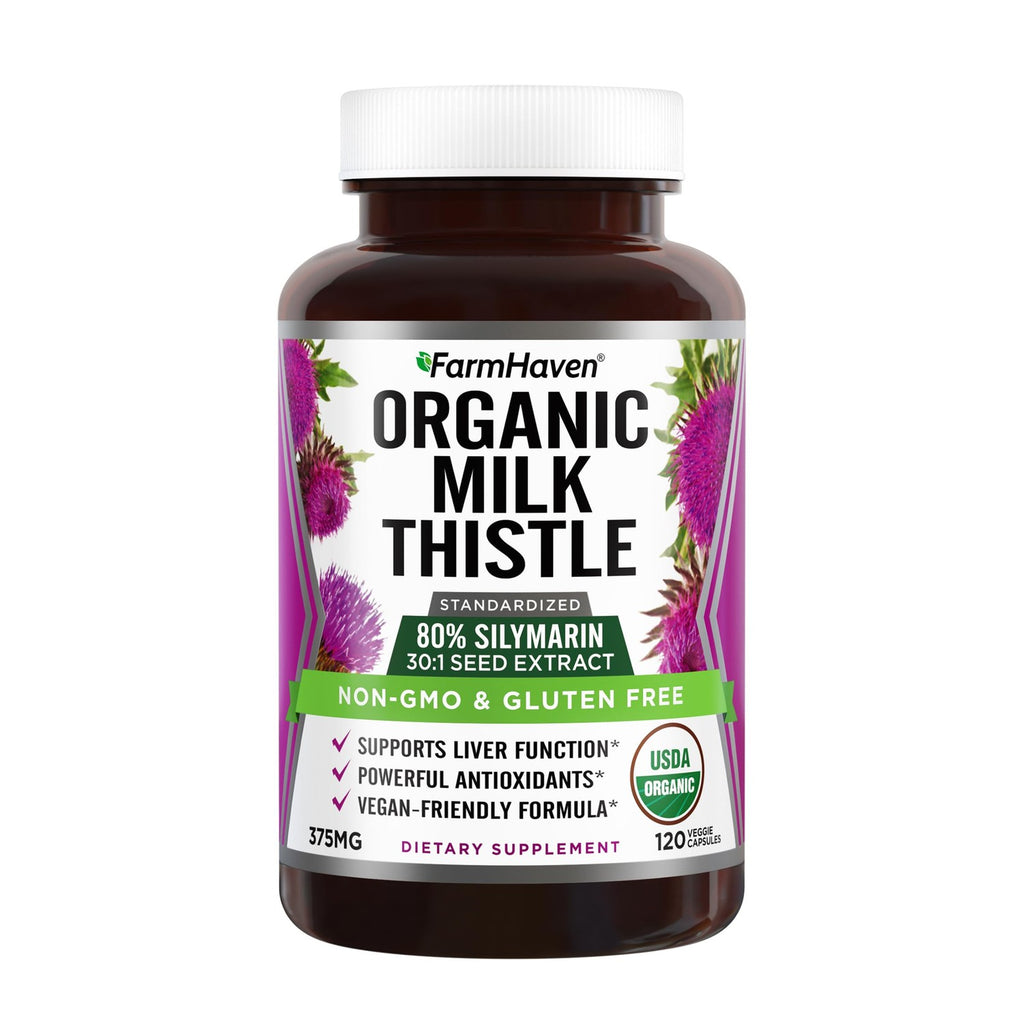 FarmHaven USDA Organic Milk Thistle Capsules | 30X Concentrated Seed Extract & 80% Silymarin Standardized - Supports Liver Function and Overall Health | Non-GMO | 120 Vegan Capsules