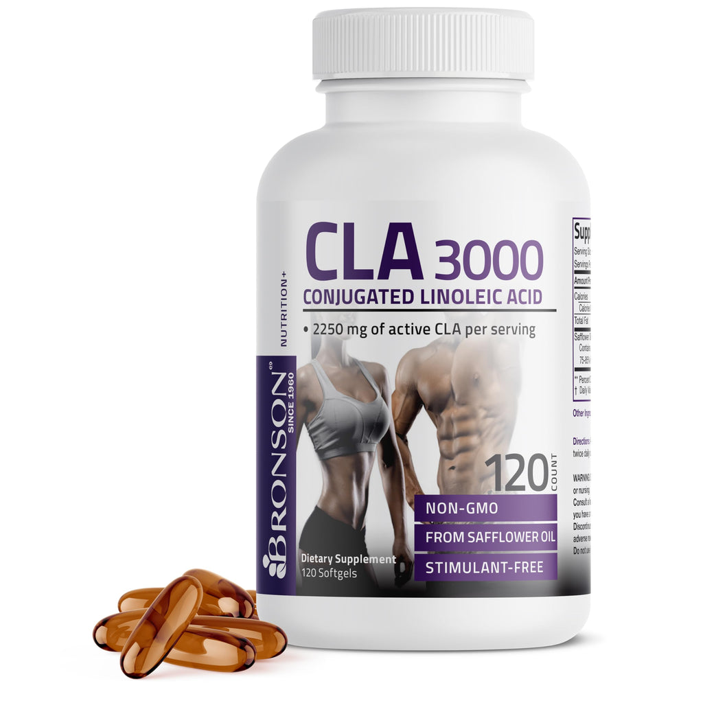Bronson CLA 3000 Extra High Potency Weight Management Support, 120 Softgels | 2250 mg Active CLA per Serving, Non-Stimulating, 100% Safflower Oil, Lean Body Mass Support, Non-GMO