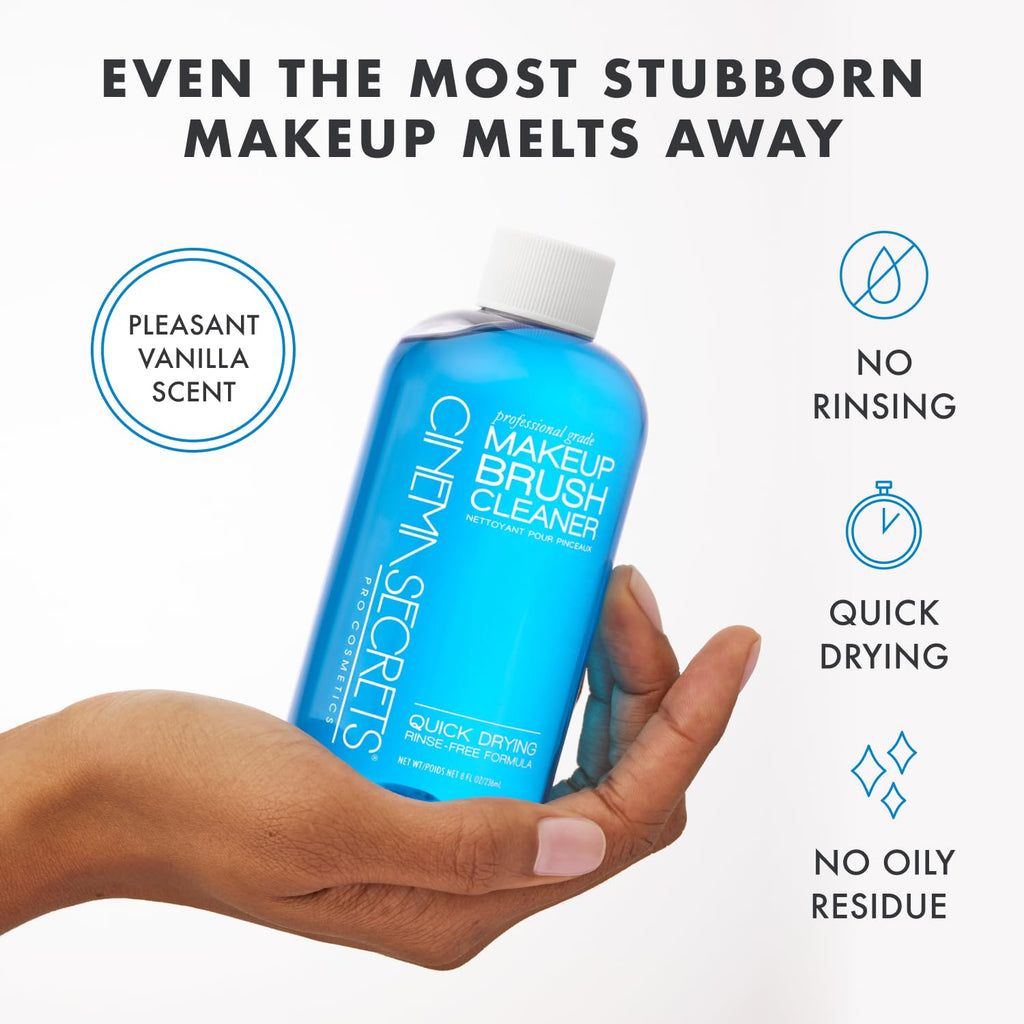 Cinema Secrets Original Blue Vanilla Makeup Brush Cleaner Solution - Professional Cleanser for Makeup Brushes - Quick-Drying, Rinse-Free Formula - Removes Stubborn Waterproof Make Up (16 fl oz)