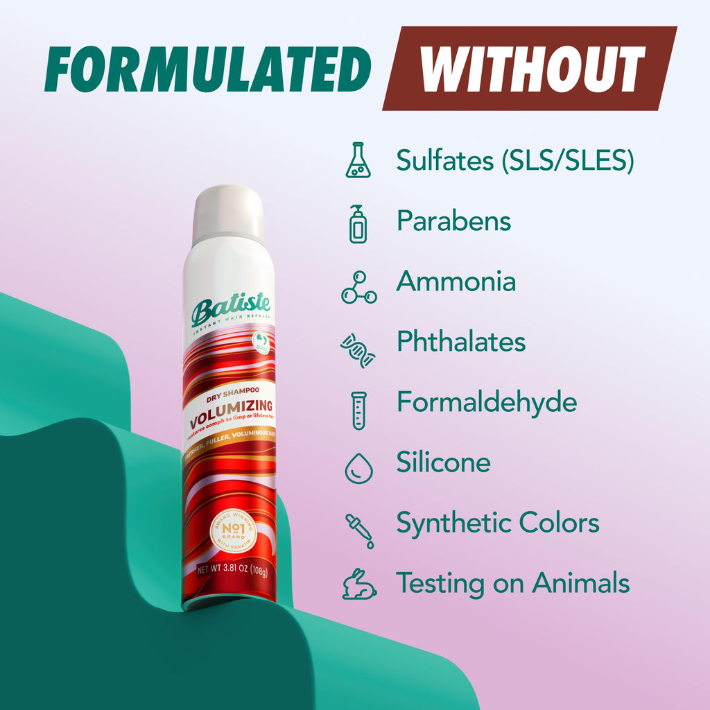 Batiste Volumizing Dry Shampoo for Added Body and Texture, 5.71 Oz | For Fresher, Fuller, Voluminous Hair; Refresh Hair and Absorb Oil Between Washes; Waterless Shampoo
